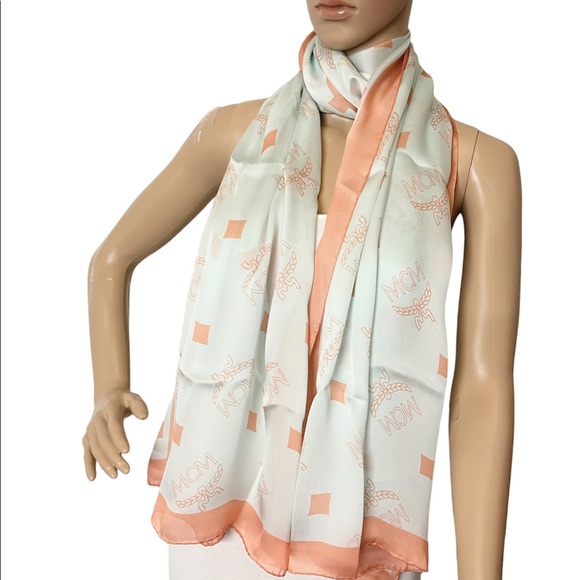 MCM Silk Logo Moonlight Jade Long Scarf Summer Shawl - Picture 3 of 14